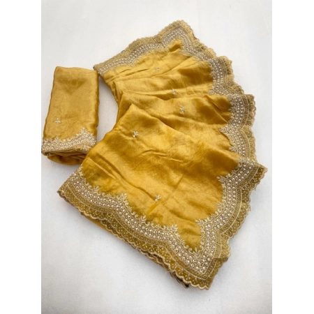 Generic Women's Satin Embellished Saree With Unstitched Blouse 5.5Mtr (Mustard-Yellow)