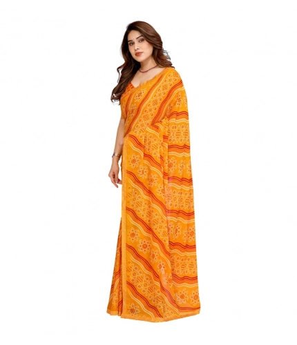 Generic Women's Georgette Printed Saree With Unstitched Blouse 5.5Mtr (Yellow)