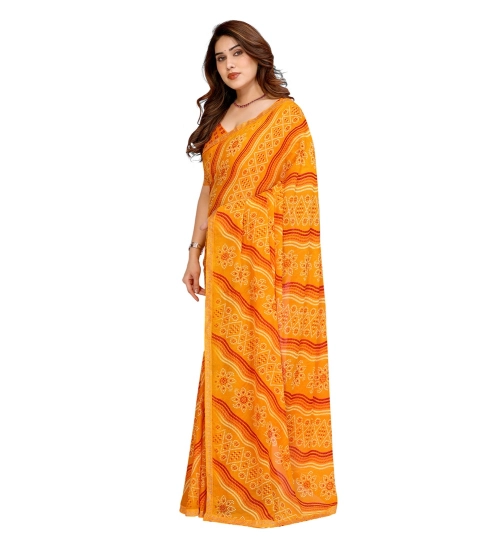 Generic Women's Georgette Printed Saree With Unstitched Blouse 5.5Mtr (Yellow)