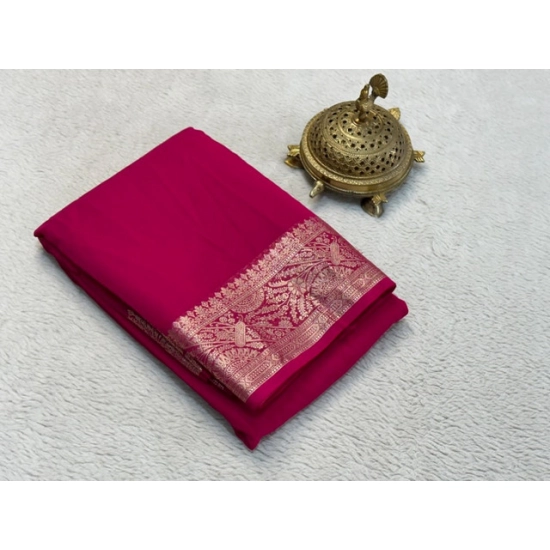 Generic Women's Crepe Chit Pallu Solid Saree With Unstitched Blouse 5.5Mtr (Pink) Generic Women's Crepe Chit Pallu Solid Saree With Unstitched Blouse 5.5Mtr (Pink)