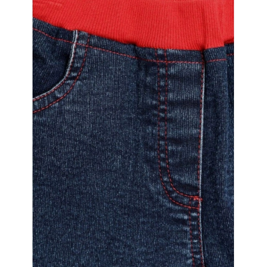 Generic Girl's Denim Lace Inserts Sleeveless Shorts (Blue-Red)