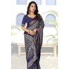 Generic Women's Cotton Silk Printed Saree With Unstitched Blouse 5.5Mtr (Blue)
