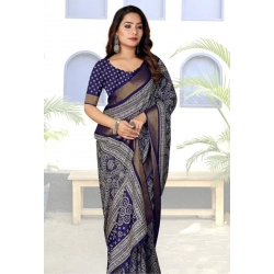 Generic Women's Cotton Silk Printed Saree With Unstitched Blouse 5.5Mtr (Blue)