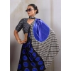 Generic Women's Satin Crepe Printed Saree With Unstitched Blouse 5.5Mtr (Blue)