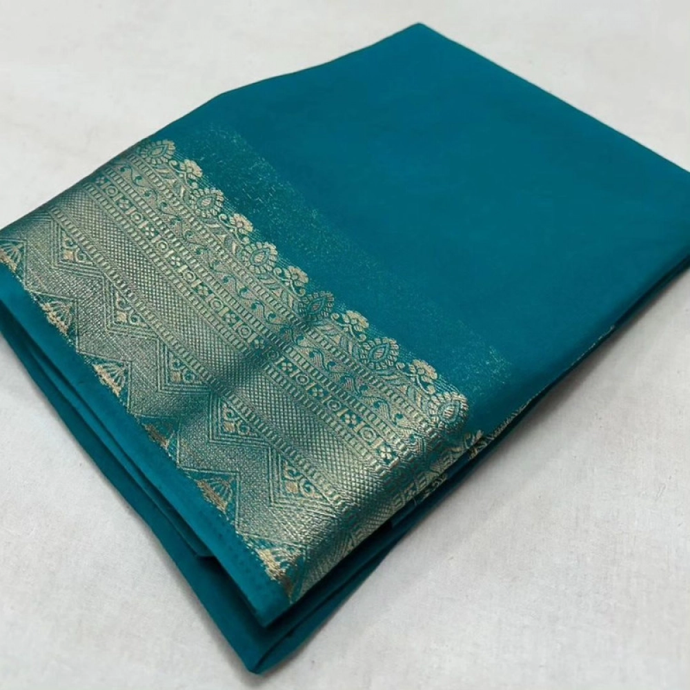 Generic Women's Crepe Chit Pallu Solid Saree With Unstitched Blouse 5.5Mtr (Sky Blue) Generic Women's Crepe Chit Pallu Solid Saree With Unstitched Blouse 5.5Mtr (Sky Blue)