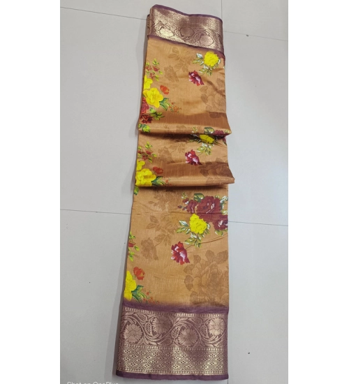 Generic Women's Digital Dolla Silk Printed Saree With Unstitched Blouse 5.5Mtr (Mustard)