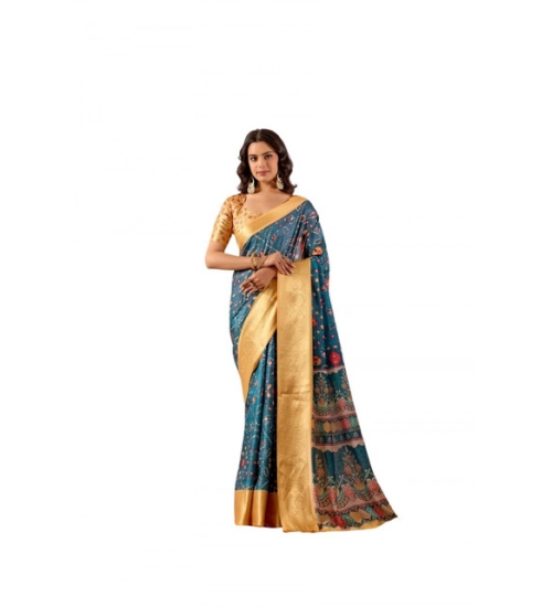Generic Women's Faux_Banarasi Printed Saree With Unstitched Blouse 5.5Mtr (Teal)