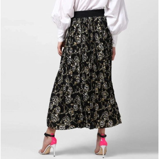 Generic Women's Georgette Chain Print Elasticated Skirt (Black-Cream) Generic Women's Georgette Chain Print Elasticated Skirt (Black-Cream)