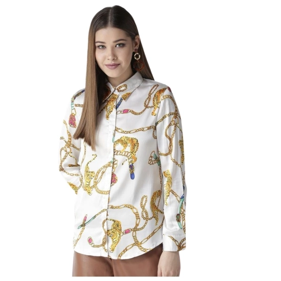 Generic Women's Satin Printed Long Sleeves Shirt (White-Gold) Generic Women's Satin Printed Long Sleeves Shirt (White-Gold)