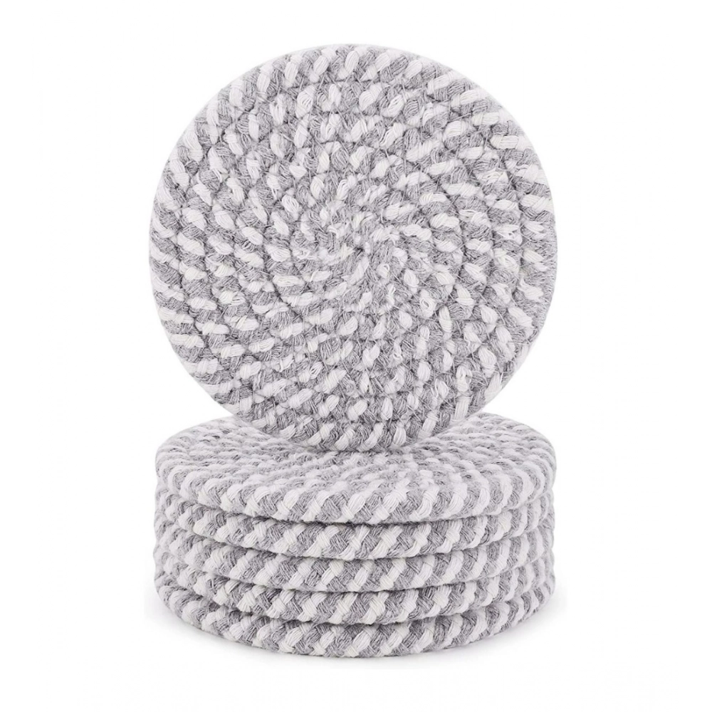 Generic Cotton Rope Drink Coasters 6 Pcs Set (Grey-White)