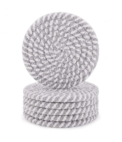 Generic Cotton Rope Drink Coasters 6 Pcs Set (Grey-White)