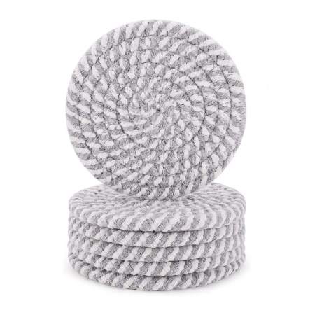 Generic Cotton Rope Drink Coasters 6 Pcs Set (Grey-White) Generic Cotton Rope Drink Coasters 6 Pcs Set (Grey-White)