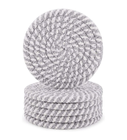 Generic Cotton Rope Drink Coasters 6 Pcs Set (Grey-White) Generic Cotton Rope Drink Coasters 6 Pcs Set (Grey-White)
