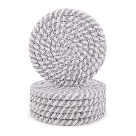 Generic Cotton Rope Drink Coasters 6 Pcs Set (Grey-White) Generic Cotton Rope Drink Coasters 6 Pcs Set (Grey-White)