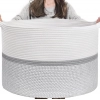 Generic Cotton Dori 16x14 Inch Storage Basket For Clothes With Out Lid (White-Gray-White)