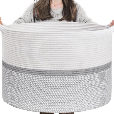 Generic Cotton Dori 16x14 Inch Storage Basket For Clothes With Out Lid (White-Gray-White) Generic Cotton Dori 16x14 Inch Storage Basket For Clothes With Out Lid (White-Gray-White)