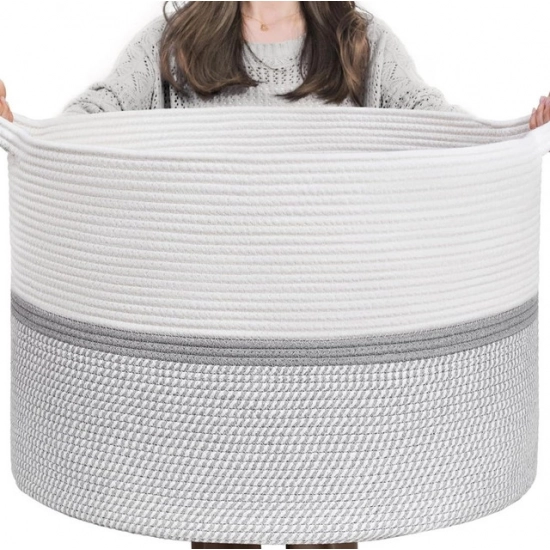 Generic Cotton Dori 16x14 Inch Storage Basket For Clothes With Out Lid (White-Gray-White) Generic Cotton Dori 16x14 Inch Storage Basket For Clothes With Out Lid (White-Gray-White)
