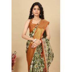 Generic Women's Cotton Silk Floral Printed Saree With Unstitched Blouse 5.5Mtr (Multicolor)