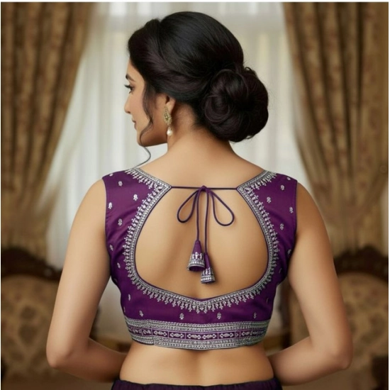 Generic Women's Zimmi Choo Sequin Work V-Neck Padded Blouse (Purple 38 Ready (Self Alterable 36–40)