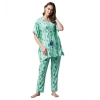 Generic Women's Rayon Floral Kaftan Sleeve Night Suit (Green - Blue)