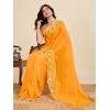 Generic Women's Georgette Printed Saree With Unstitched Blouse 5.5Mtr (Yellow)