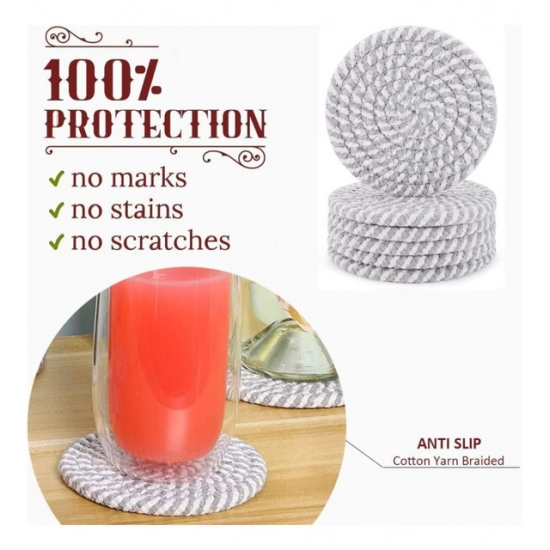 Generic Cotton Rope Drink Coasters 6 Pcs Set (Grey-White) Generic Cotton Rope Drink Coasters 6 Pcs Set (Grey-White)