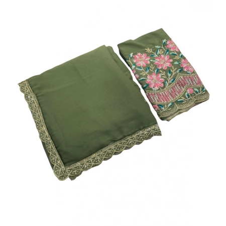Generic Women's Georgette Embellished Saree With Unstitched Blouse 5.5Mtr (Olive Green) Generic Women's Georgette Embellished Saree With Unstitched Blouse 5.5Mtr (Olive Green)