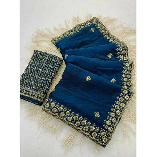 Generic Women's Satin Embellished Saree With Unstitched Blouse 5.5Mtr (Teal) Generic Women's Satin Embellished Saree With Unstitched Blouse 5.5Mtr (Teal)