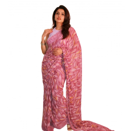 Generic Women's Georgette Printed Saree With Unstitched Blouse 5.5Mtr (Purple)