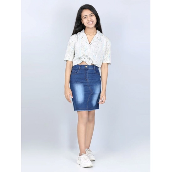 Generic Girl's Denim Solid Buttoned Skirt (Blue) Generic Girl's Denim Solid Buttoned Skirt (Blue)