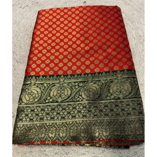 Generic Women's Jacquard Printed Saree With Unstitched Blouse 5.5Mtr (Red)