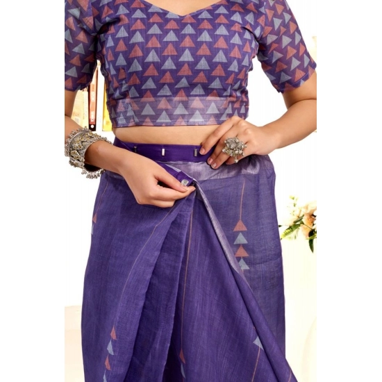 Generic Women's Faux Linen Geometric Print Ready to wear Saree With Unstitched Blouse 5.5Mtr (Purple) Generic Women's Faux Linen Geometric Print Ready to wear Saree With Unstitched Blouse 5.5Mtr (Purple)