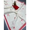 Generic Women's Linen Printed Saree With Unstitched Blouse 5.5Mtr (White)