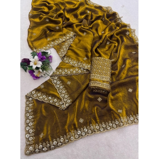 Generic Women's Satin Embellished Saree With Unstitched Blouse 5.5Mtr (Mustard) Generic Women's Satin Embellished Saree With Unstitched Blouse 5.5Mtr (Mustard)