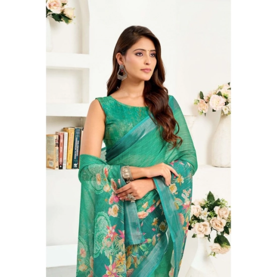 Generic Women's Linen Cotton Printed Ready To Wear Saree With Unstitched Blouse 5.5 Mtr (Green) Generic Women's Linen Cotton Printed Ready To Wear Saree With Unstitched Blouse 5.5 Mtr (Green)