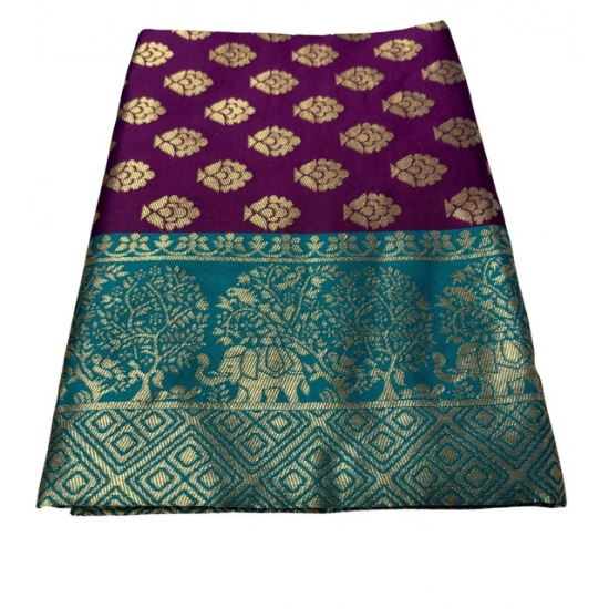 Generic Women's Jacquard Printed Saree With Unstitched Blouse 5.5Mtr (Purple)