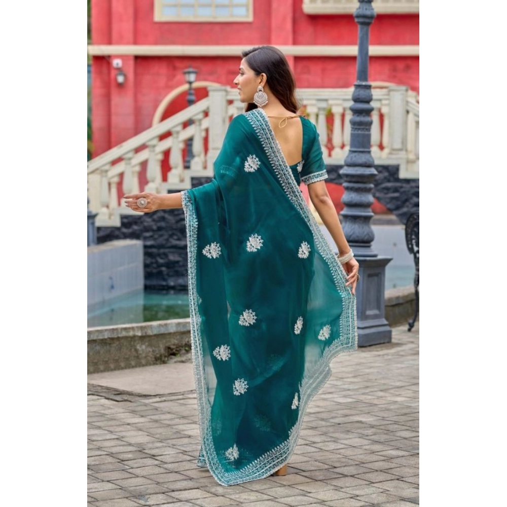 Generic Women's Faux Shimmer Floral Embroidery Ready to wear Saree With Unstitched Blouse 5.5Mtr (Teal) Generic Women's Faux Shimmer Floral Embroidery Ready to wear Saree With Unstitched Blouse 5.5Mtr (Teal)