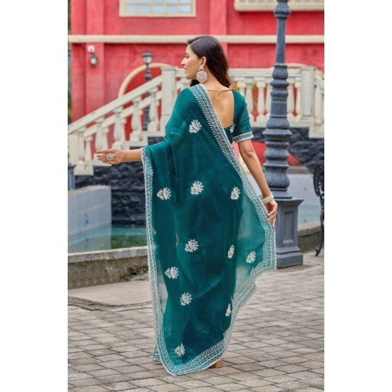 Generic Women's Faux Shimmer Floral Embroidery Ready to wear Saree With Unstitched Blouse 5.5Mtr (Teal) Generic Women's Faux Shimmer Floral Embroidery Ready to wear Saree With Unstitched Blouse 5.5Mtr (Teal)