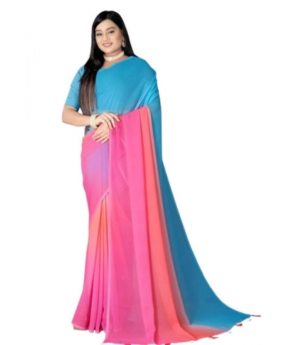 Generic Women's Georgette Floral Printed Saree With Unstitched Blouse 5.5Mtr (Multicolor)