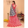 Generic Women's Linen Cotton Printed Saree With Unstitched Blouse 5.5Mtr (Grey)