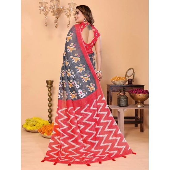 Generic Women's Linen Cotton Printed Saree With Unstitched Blouse 5.5Mtr (Grey) Generic Women's Linen Cotton Printed Saree With Unstitched Blouse 5.5Mtr (Grey)