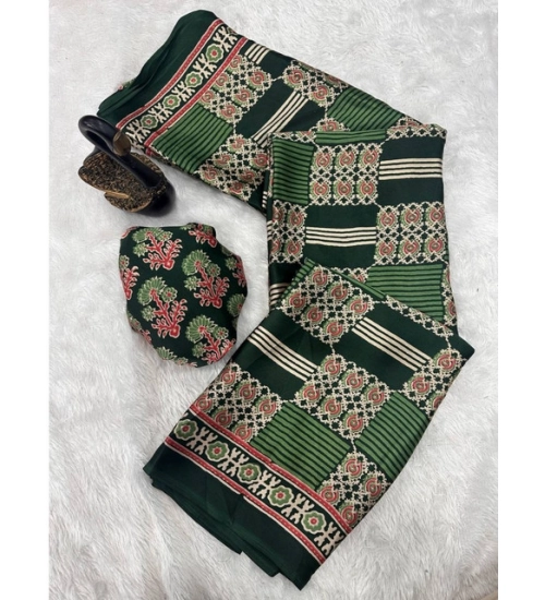 Generic Women's Gajji Soft Silk Printed Saree With Unstitched Blouse 5.5Mtr (Green)