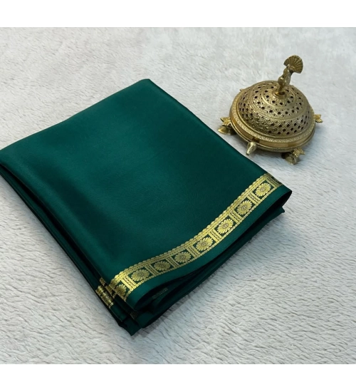 Generic Women's Crepe Chit Pallu Solid Saree With Unstitched Blouse 5.5Mtr (Green)