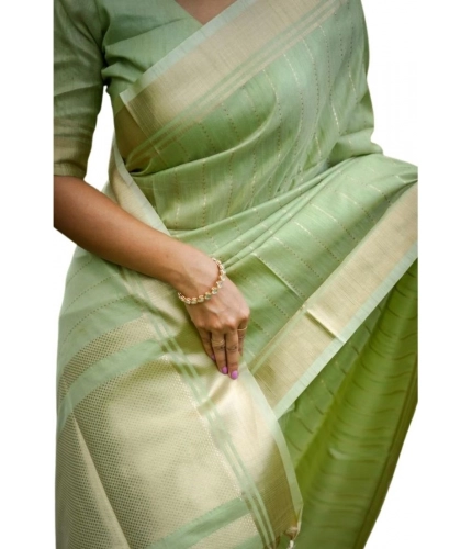 Generic Women's Faux_Banarasi Lining Pattern Saree With Unstitched Blouse 5.5Mtr (Light_Green)