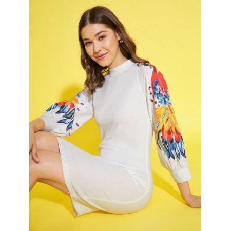 Generic Women's Polyester Lycra Printed Long Sleeve Dress (Multicolor) Generic Women's Polyester Lycra Printed Long Sleeve Dress (Multicolor)