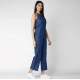 Generic Women's Denim Solid Sleeveless Jumpsuit (Blue)