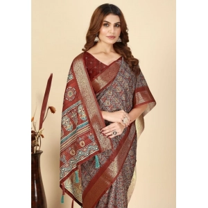 Generic Women's Cotton Blend Printed Saree With Unstitched Blouse 5.5Mtr (Multicolor)