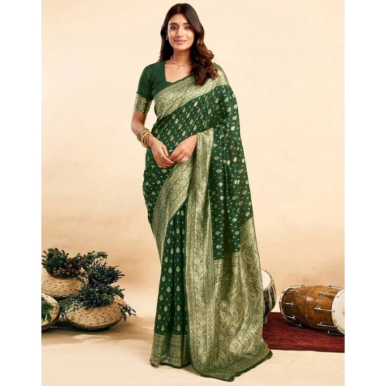 Generic Women's Jacquard Printed Saree With Unstitched Blouse 5.5Mtr (Green)
