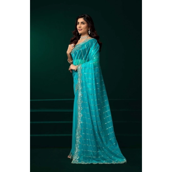 Generic Women's Net Sequence Saree With Unstitched Blouse 5.5Mtr (Turquoise) Generic Women's Net Sequence Saree With Unstitched Blouse 5.5Mtr (Turquoise)