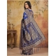 Generic Women's Silk Blend Printed Saree With Unstitched Blouse 5.5Mtr (Navy Blue)